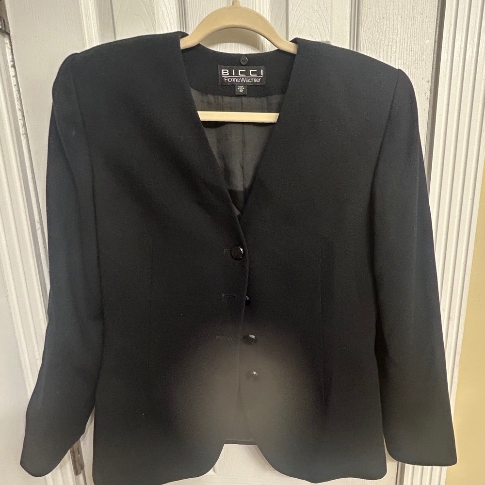 BICCI Florine Wachter Black Collarless Blazer Jacket Size 10 Made in USA Vintage